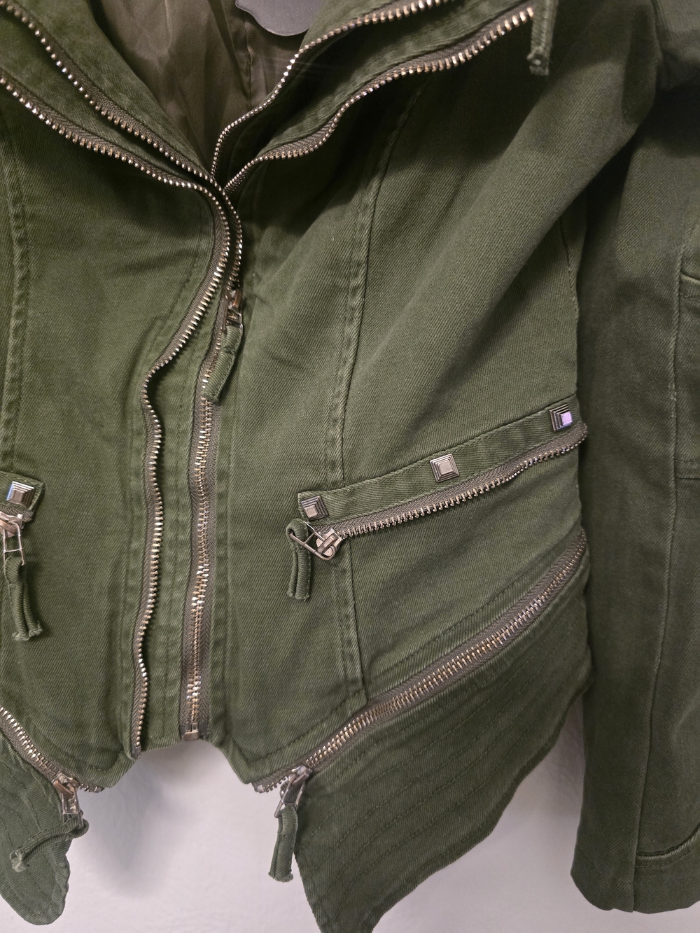 Olive Green Studded Utility Moto Jacket - Picture 3 of 4